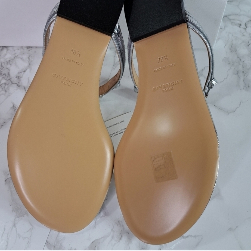 Givency Elba Lizard Embossed Silvery Metallic Leather Thong Sandals Size IT 38.5 - Picture 7 of 11